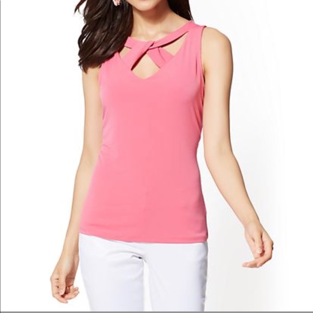 criss cross cut out blouse pink - Picture 1 of 3